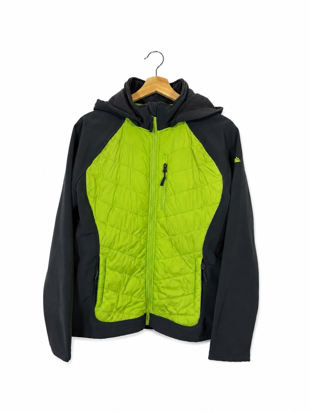 Snozu Performance Hybrid Jacket Full Zip Hooded Coat Cyber Lime Green Black L